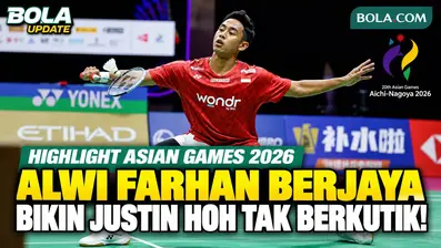 Highlight pertandingan bulu tangkis beregu putra Asian Games Aichi-Nagoya 2026. Alwi Farhan tampil solid saat menghadapi wakil Malaysia, Justin Hoh Shou Wei. Alwi sukses meraih kemenangan dua gim langsung dengan skor 21-19, 21-19, sekaligus menyumban...