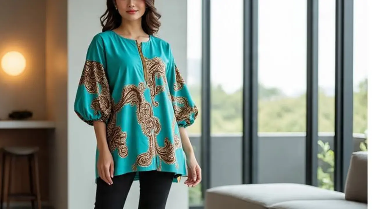 Ilustrasi Model Tunik Batik Resleting (Sumber Gambar: Meta AI)