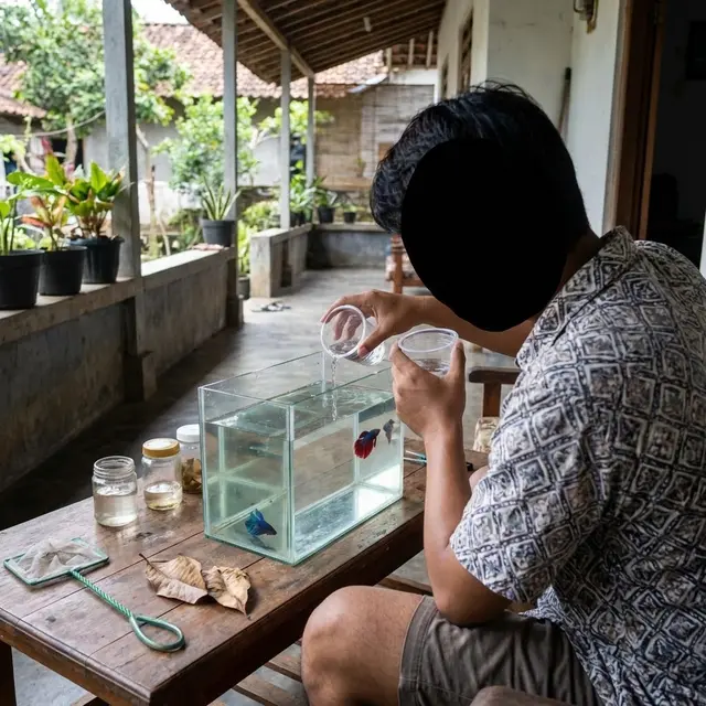 Menyatukan indukan cupang jantan dan betina (Gemini AI)