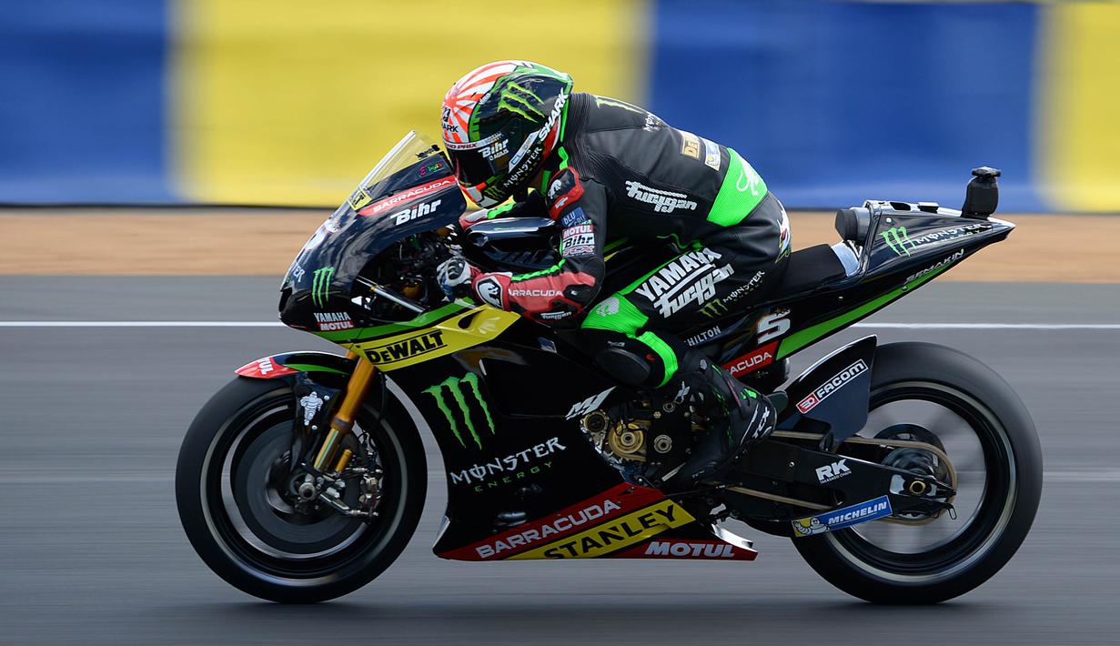 Sempat memimpin empat lap, pebalap tuan rumah, Johann Zarco, akhirnya menyelesaikan balapan dengan finis di urutan kedua. (AFP/Guillaume Souvant) 