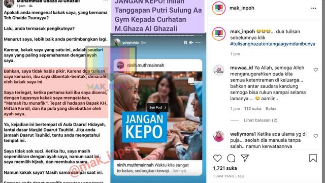 Status teks terbaru Ghaza soal Teh Ninih dan Aa Gym. (Foto: Instagram @mak_inpoh)