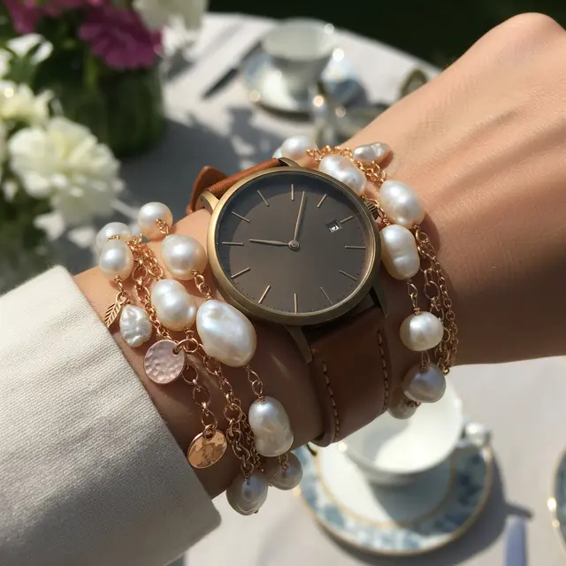 Gaya Padu Padan Jam Tangan Elegan dengan Gelang Mutiara Modern