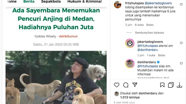 Sayembara Mencari Pelaku Pencurian Anjing di Medan, Kini Sudah Tembus Rp 30 Juta.