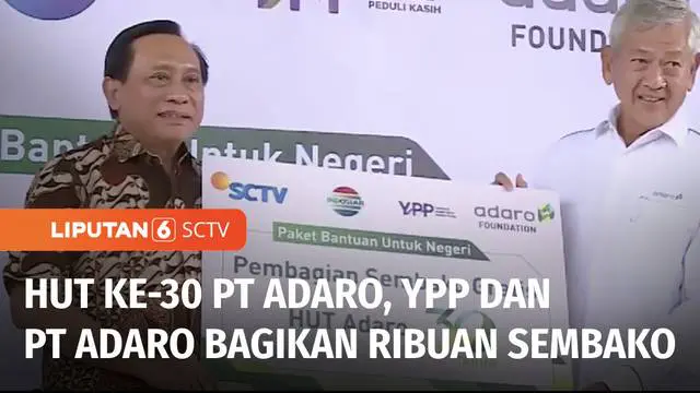 Memperingati HUT ke-30 PT Adaro Energy Indonesia Tbk bersama YPP SCTV-Indosiar membagikan 3.000 sembako kepada masyarakat di wilayah DKI Jakarta. Paket sembako yang dibagikan diharapkan mampu membangkitkan semangat warga pascapandemi.