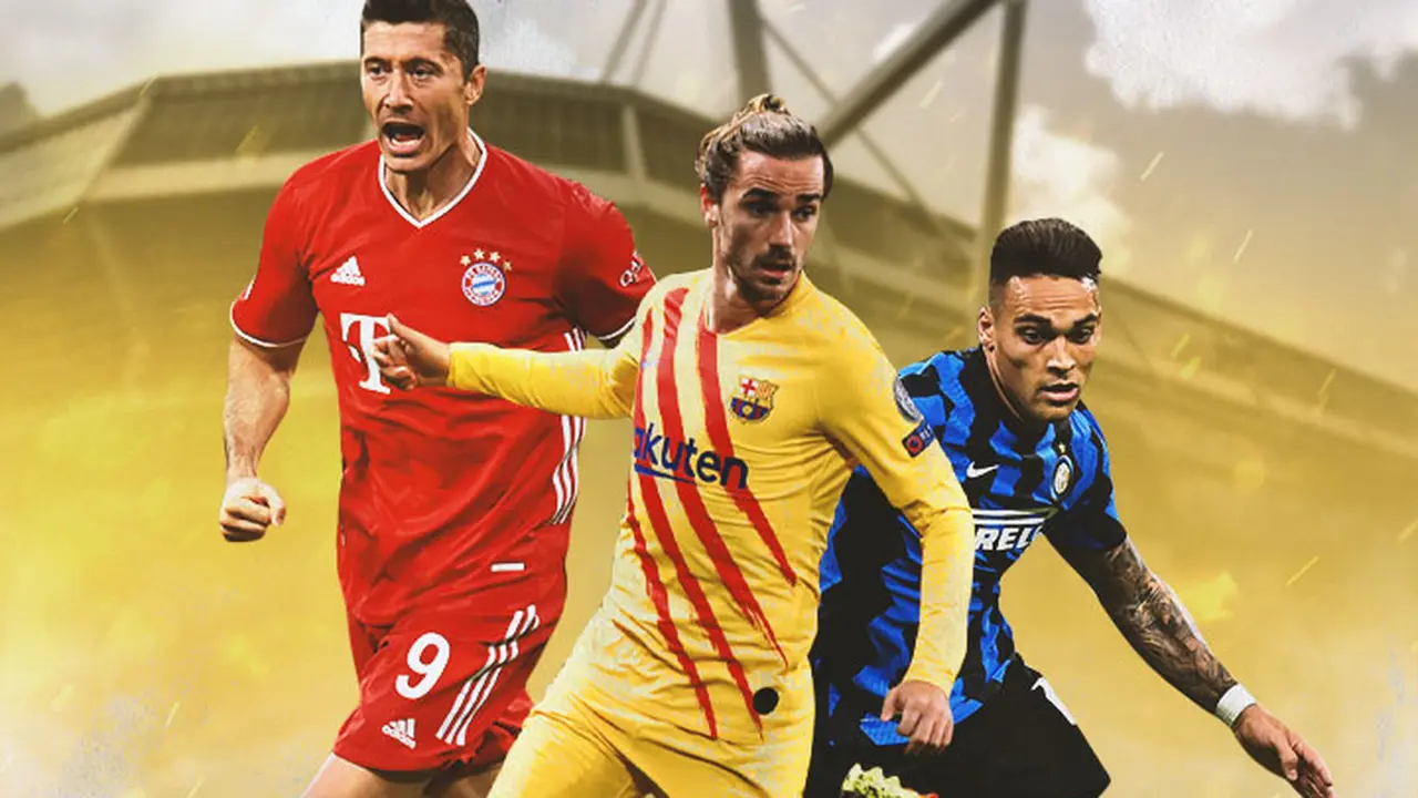 Ilustrasi - Robert Lewandowski, Antoine Griezmann, Lautaro Martinez