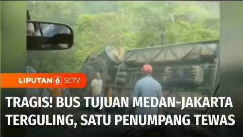 VIDEO: Tragis! Bus Tujuan Medan-Jakarta Terguling, Satu Penumpang Meninggal Dunia