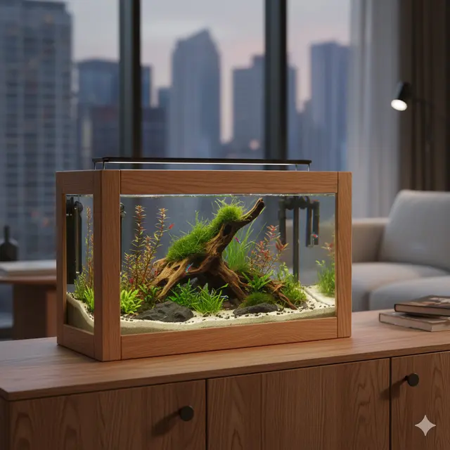Akuarium mini untuk rumah modern (Foto: Gemini AI)