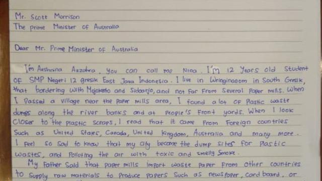 Surat Aeshninna (Nina) Azzahra dari Gresik, Jawa Timur. (Istimewa)