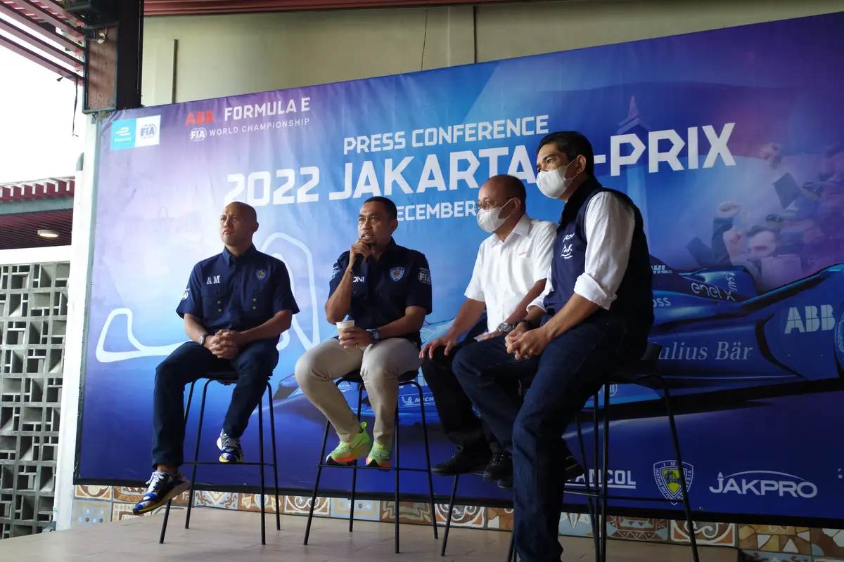 Ketua Pelaksana Harian Formula E Ahmad Sahroni, saat konferensi pers di Ancol, Rabu (22/12/2021)