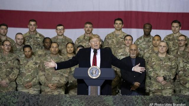 Presiden AS Donald Trump di Bagram Air Base, Afghanistan, Kamis 28 November 2019 (Alex Brandon / AP PHOTO)