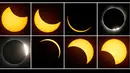 Proses gerhana matahari total yang menghiasi langit Amerika Serikat, Senin (21/8). Gerhana matahari total tersebut dapat disaksikan di 14 negara bagian Amerika Serikat mulai dari Oregon hingga South Carolina. (AP Photo/Ted S. Warren)