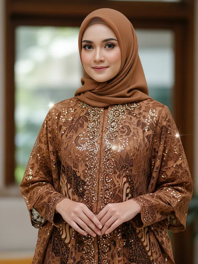 Model Gamis Batik Brokat Warna Bronze