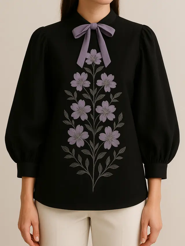 Model Kemeja Hitam Bordir Bunga