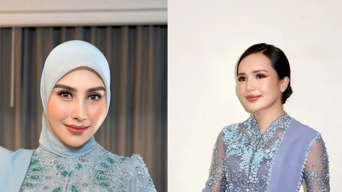 Adu Gaya Kebaya Baby Blue Syahnaz Sadiqah & Beby Tsabina di Pelantikan Kepala Daerah