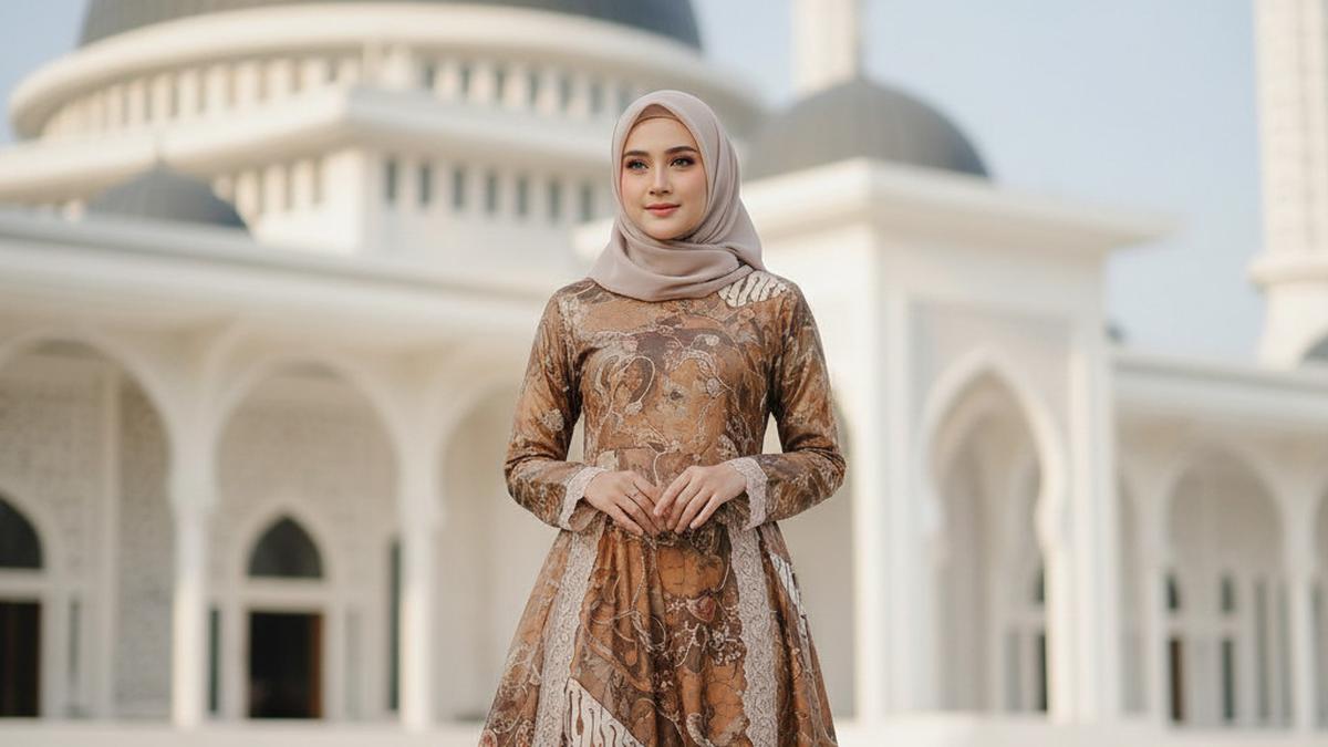 9 Model Baju Batik Syar’i Sutra Kombinasi Brokat yang Sederhana tapi Elegan