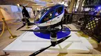 Drone EHang 184 dipamerkan di World Government Summit 2017, Dubai Madinat Jumeirah, Senin (13/2). Drone buatan perusahaan Tiongkok, Ehang Inc ini akan menjadi alat transportasi baru di Dubai yang rencananya beroperasi pada Juli tahun ini. (STRINGER/AFP)