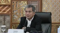 Direktur Utama BRI Sunarso dalam konferensi pers Kinerja Keuangan Triwulan I 2023, Kamis (27/4/2023).