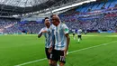 Di Maria juga jadi andalan di timas Argentina meski ia harus mengalami penyesuaian posisi lantaran kehadiran Messi. (Foto: AFP/Luis Acosta)