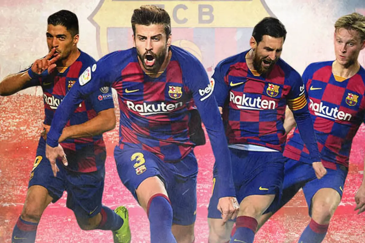 Barcelona FC - Luis Suarez, Gerard Pique, Lionel Messi, Frenkie de Jong