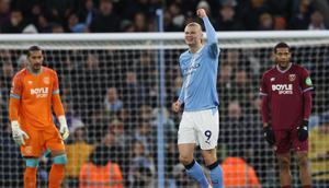 Selebrasi Erling Haaland di laga Manchester City vs West Ham (AFP)