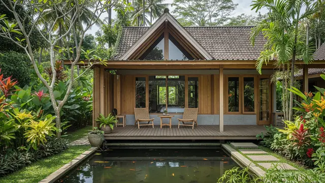 5 Model Rumah Minimalis Desa dengan Kolam Ikan Kecil di Depan Rumah yang Sejuk