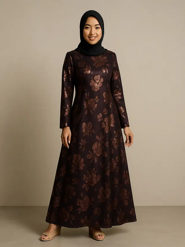 Model Gamis Simple tapi Mewah Motif Bunga/Ilustrasi gambar oleh AI