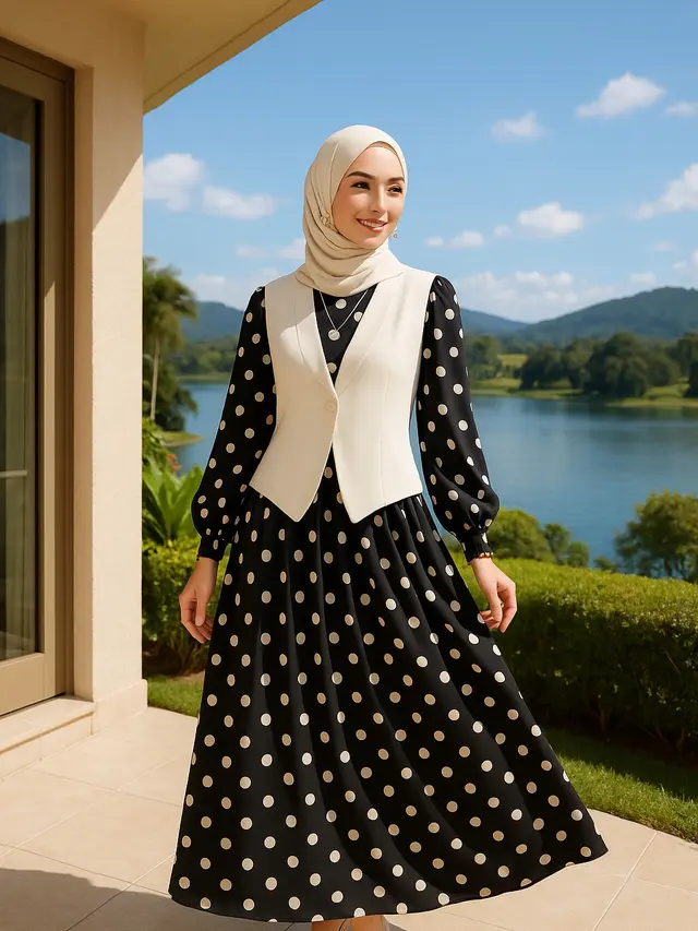 Rekomendasi Gamis Motif dengan Rompi Polos