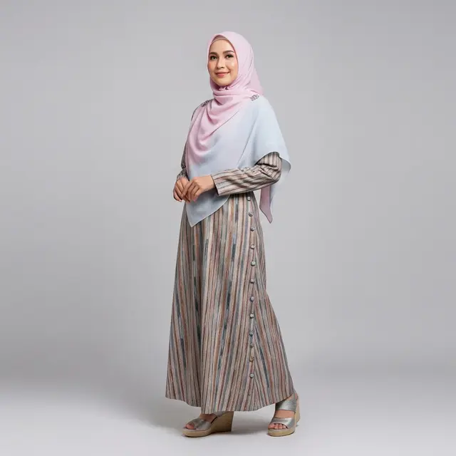 Baju Gamis Bahan Lurik dengan Desain Elegan yang Cocok untuk Hadiah Ulang Tahun Ibu Model Kancing Samping