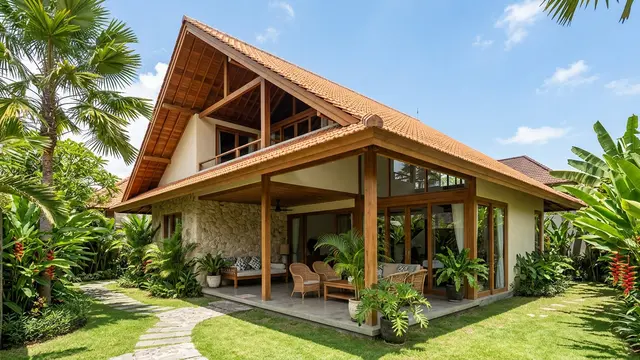 Rumah Tropis dengan Atap Miring dan Teritisan Lebar (AI Generated)