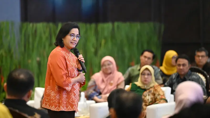 Sri Mulyani Indrawati saat menyampaikan arahan dalam RCE Forum, Minggu (11/8/2024)