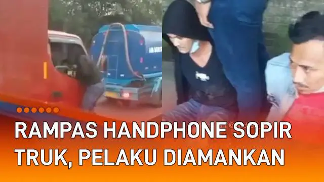 Aksi pria rampas handphone sopir truk di jalan mengundang perhatian.