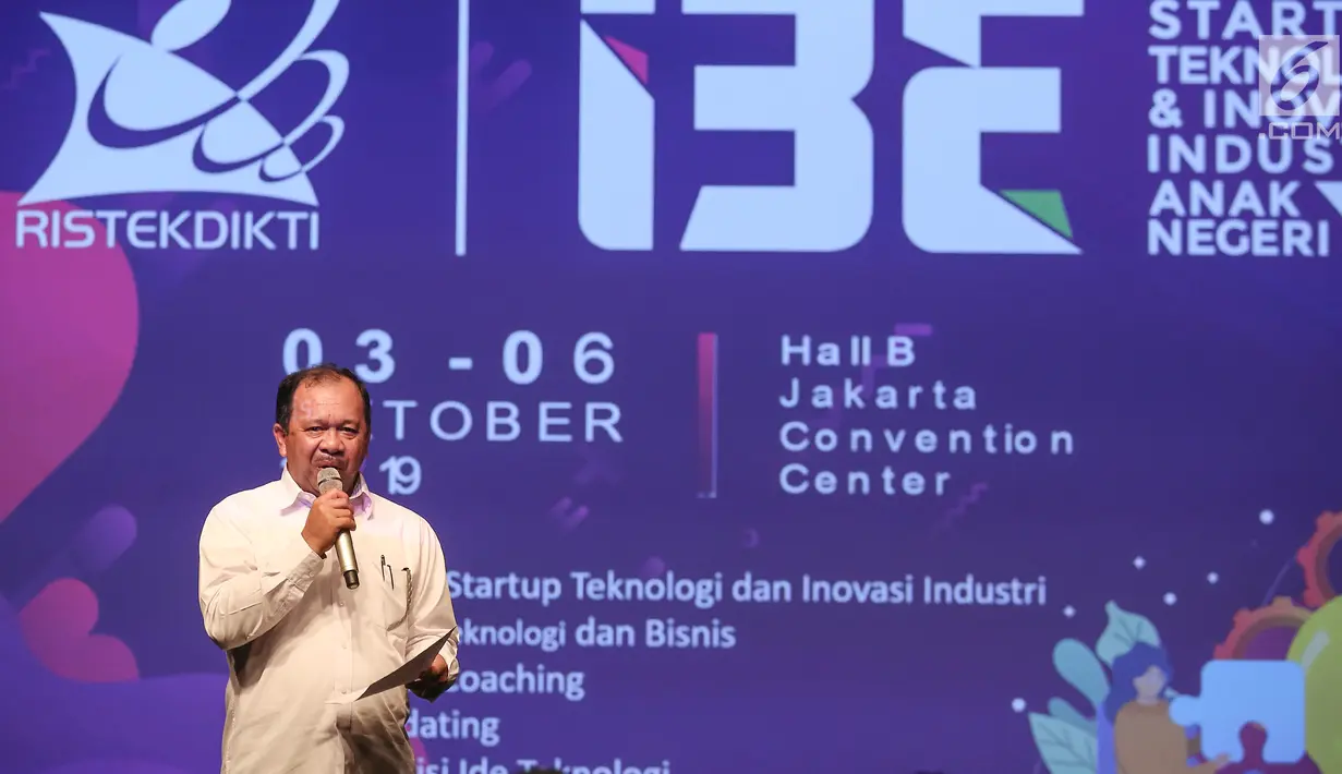 Dirjen Penguatan Inovasi Kemenristekdikti Jumain Appe saat jumpa pers jelang pameran Inovasi Inovator Indonesia Expo (I3E), di Jakarta, Selasa (10/9/2019). Pameran I3E bertujuan untuk mempromosikan produk-produk inovasi teknologi hasil karya anak bangsa. (Liputan6.com/Fery Pradolo)