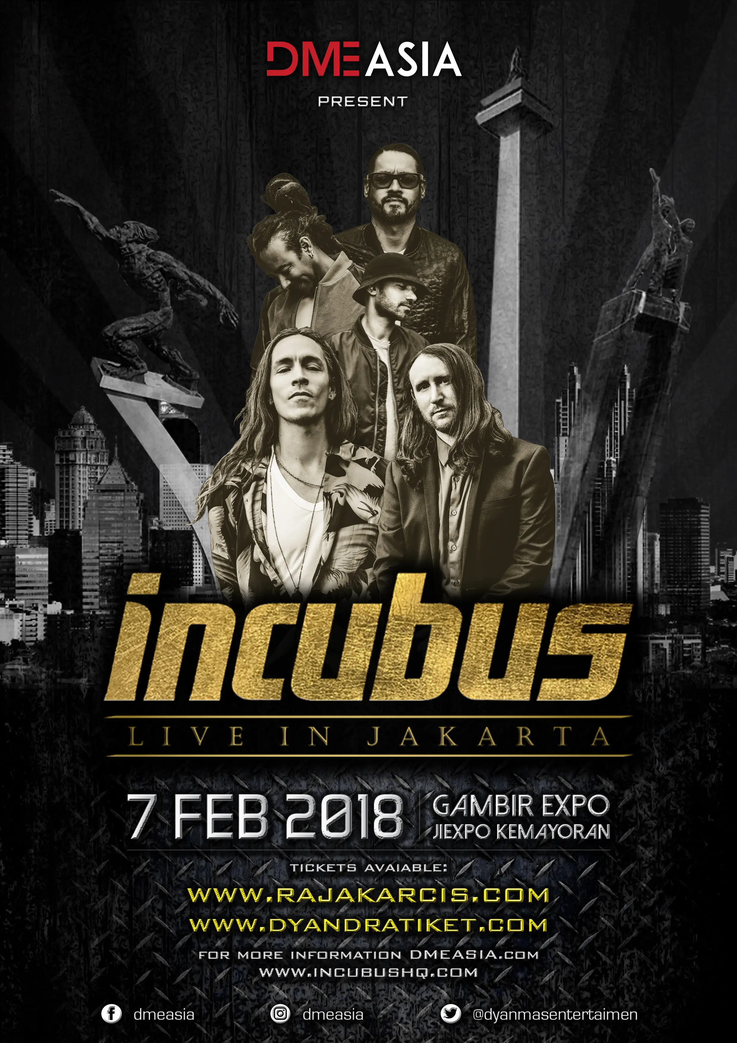 Poster konser Incubus di Jakarta pada Februari 2018. (DME Asia)