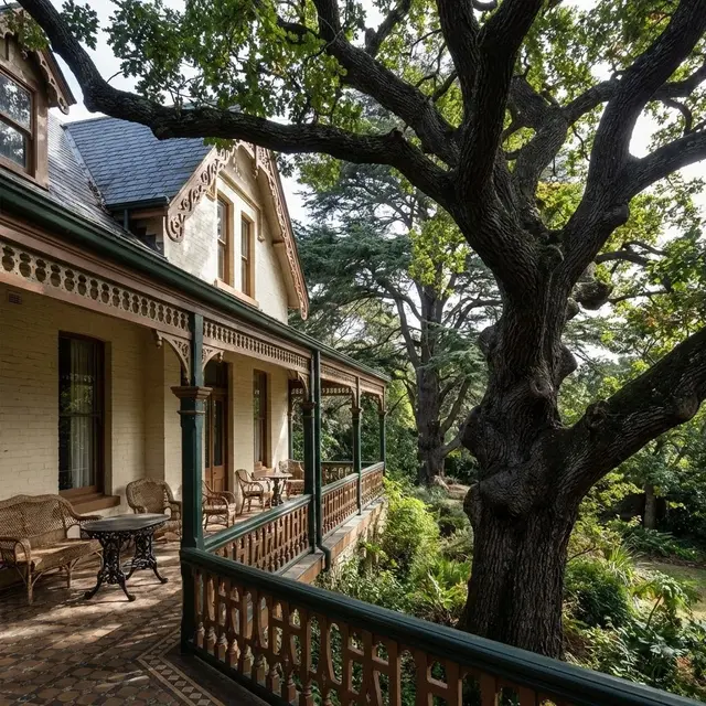 Gaya Victorian dengan Pohon Oak atau Cemara Tua