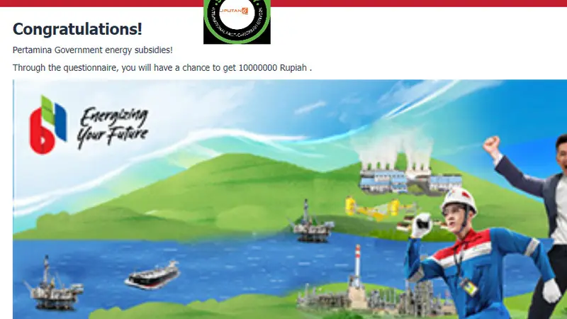 Tangkapan layar klaim Pertamina bagikan subsidi energi sebesar Rp 10 juta