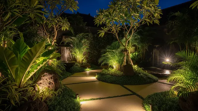 desain kebun rumah tropis di halaman depan yang mudah dirawat