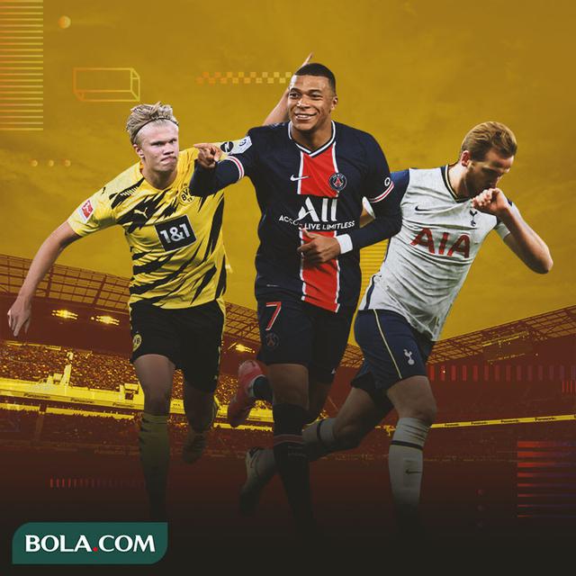 Ilustrasi - Erling Haaland, Kylian Mbappe, Harry Kane