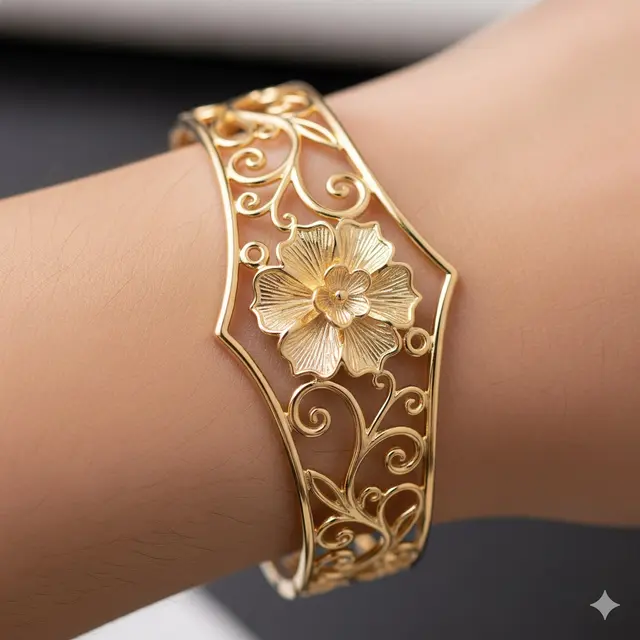 Gelang Cuff Motif Flora Kontemporer