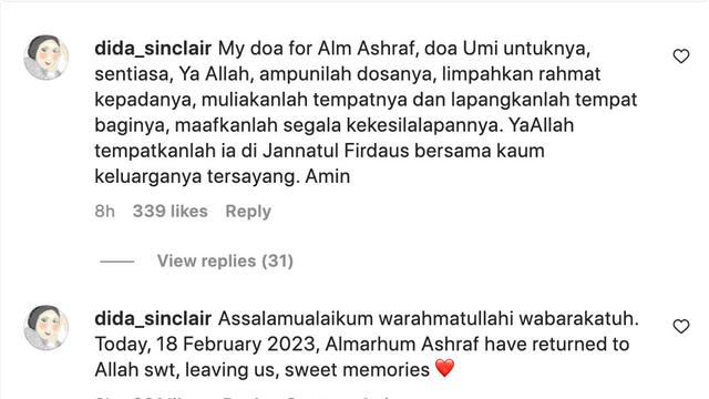 Unggahan Ibunda Ashraf Sinclair. (Foto: Dok. Instagram @dida_sinclair)