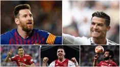 Pemain Barcelona, Lionel Messi, menjadi pencetak gol terbanyak di Champions League 2018-2019 dengan 12 gol. Sedangkan, striker Bayern Munchen, Robert Lewandowski, berada di urutan kedua yang disusul oleh Cristiano Ronaldo.​ (Kolase foto AFP)