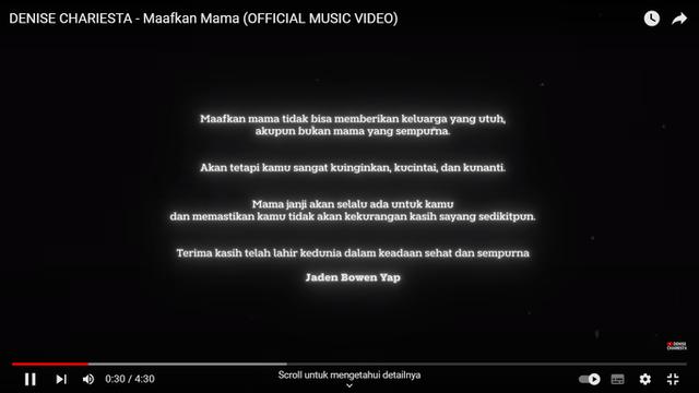 Potret janji Denise melalui video musik (Sumber: Youtube/Denise Chariesta)