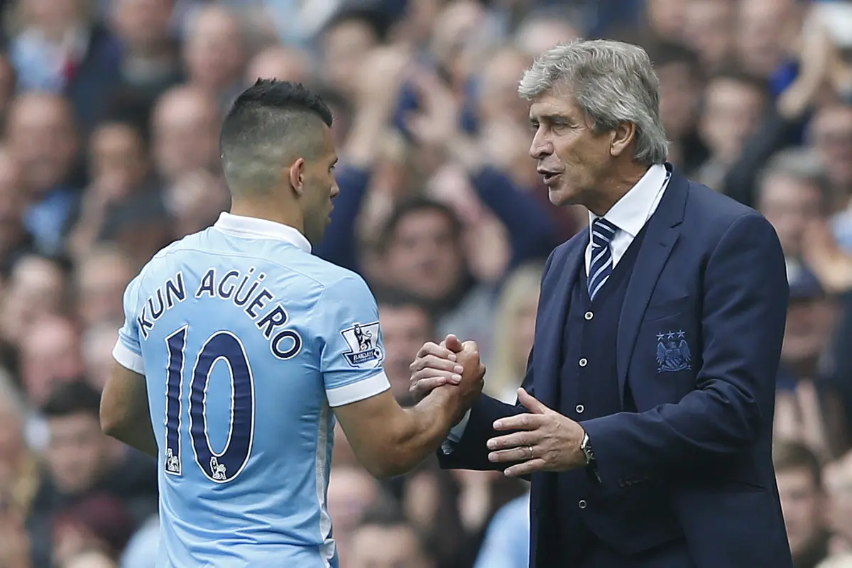 Penyerang Manchester City Sergio Aguero dan Manajer Manuel Pellegrini