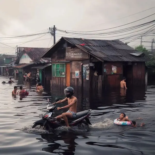 Kumpulan Potret Warga Jakarta Menghadapi Banjir dengan Santai pada 2030 Mendatang (Instagram @smashedbyusagi)