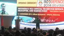 Wapres Jusuf Kalla memberikan pidato di pameran industri pertahanan internasional, Indo Defence 2014 Expo, Jakarta, Rabu (5/11/2014) (Liputan6.com/Herman Zakharia)