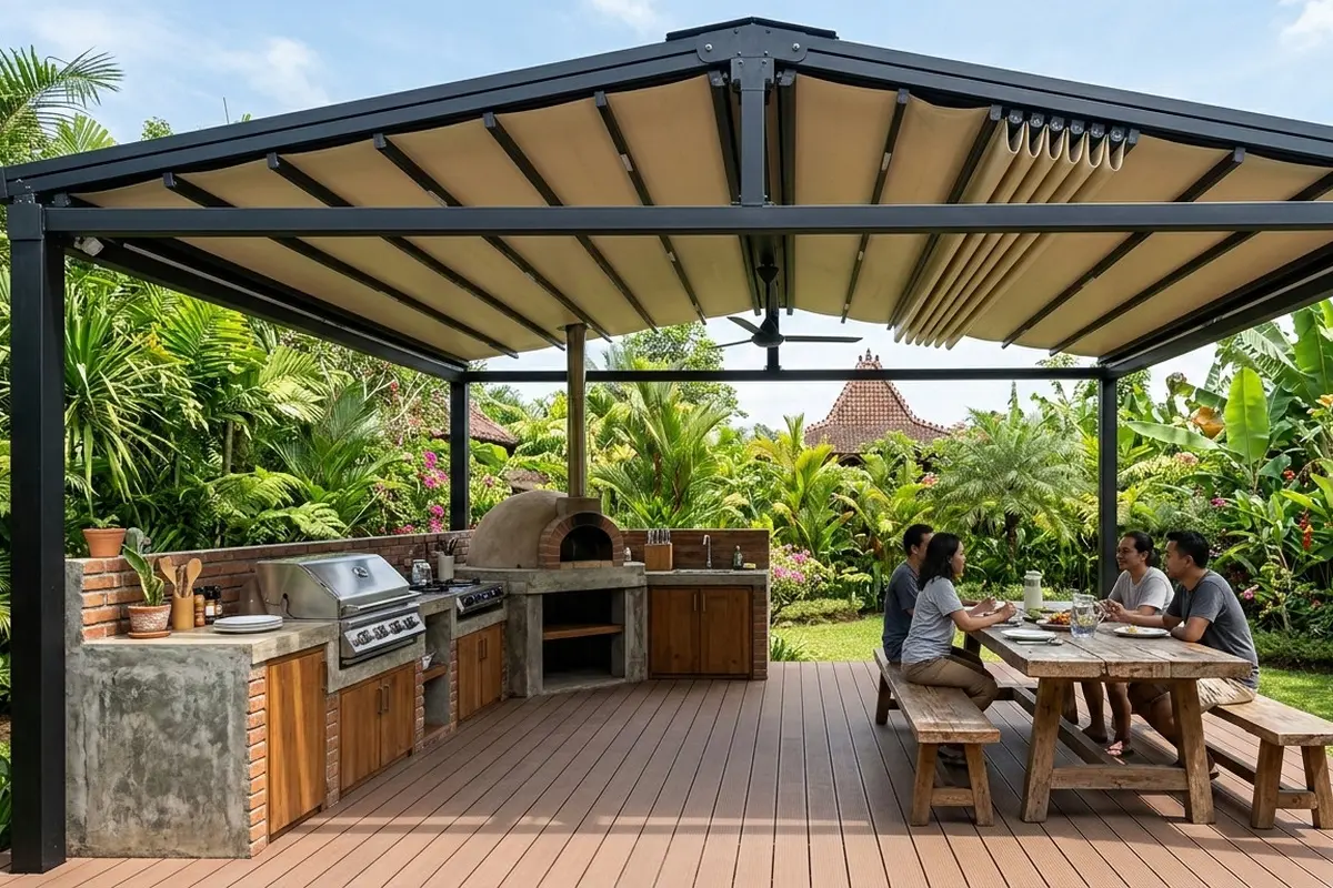 Model Dapur Terbuka dengan Atap Miring Anti Bocor