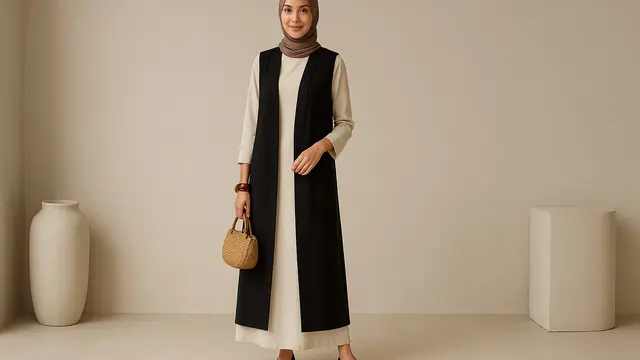 Model Gamis dengan Outer Cardigan Panjang/Ilustrasi gambar oleh AI