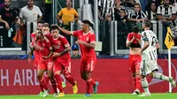 Selebrasi pemain Benfica saat mempermalukan Juventus di Liga Champions