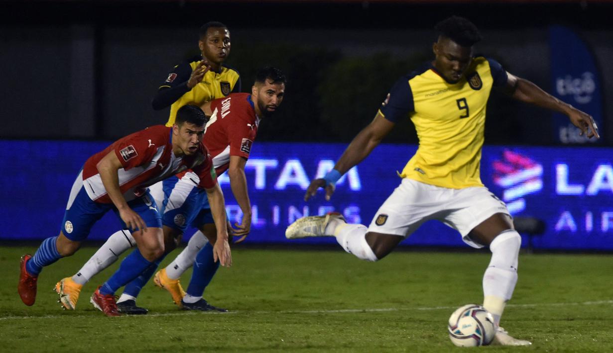 Satu-satunya gol Ekuador dicetak pemain pengganti, Jordy Caicedo pada menit ke-76 melalui eksekusi penalti. (AFP/Norberto Duarte)