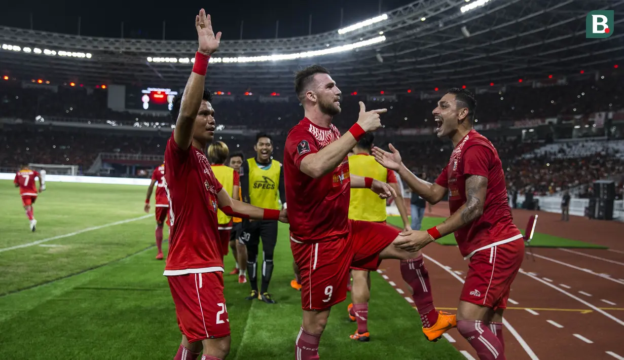 Striker Persija Jakarta, Marko Simic, merayakan gol yang dicetaknya ke gawang Bali United pada final Piala Presiden di SUGBK, Jakarta, Sabtu (17/2/2018). Persija menang 3-0 atas Bali United. (Bola.com/Vitalis Yogi Trisna)
