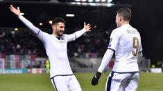 Tim nasional Italia meraih kemenangan 4-0 atas Liechtenstein dalam laga Grup G Kualifikasi Piala Dunia 2018 di Stadion Rheinpark, Minggu (13/11/2016) dinihari WIB. Andrea Belotti menyumbang 2 gol. (AFP/Fabrice Coffrini) 